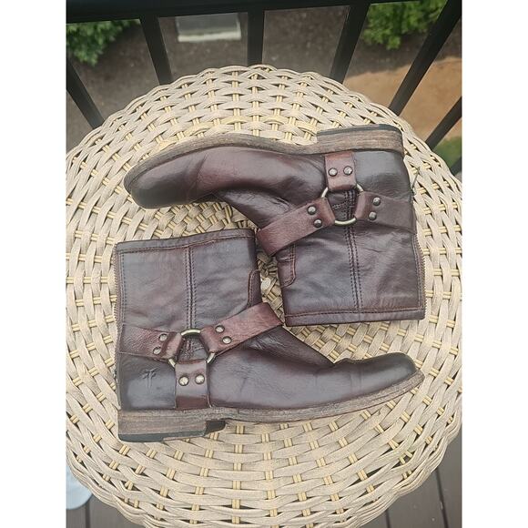 Frye Phillip Harness Short Brown Leather Motorcycle Rear Zip Boots Women's 5.5 B - Picture 13 of 14